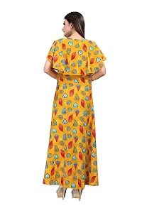 Hiva Trendz Yellow Crepe Floral Printed  Cape Ruffle Sleeves Anarkali Gown(Gown181)-thumb1