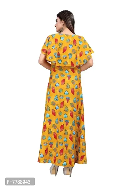 Hiva Trendz Yellow Crepe Floral Printed  Cape Ruffle Sleeves Anarkali Gown(Gown181)-thumb2