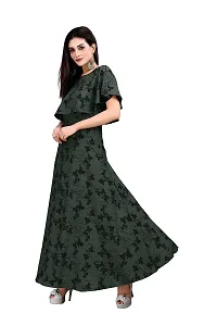 Hiva Trendz Green Crepe Floral Printed  Cape Ruffle Sleeves Anarkali Gown(Gown186)-thumb2