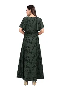 Hiva Trendz Green Crepe Floral Printed  Cape Ruffle Sleeves Anarkali Gown(Gown186)-thumb1