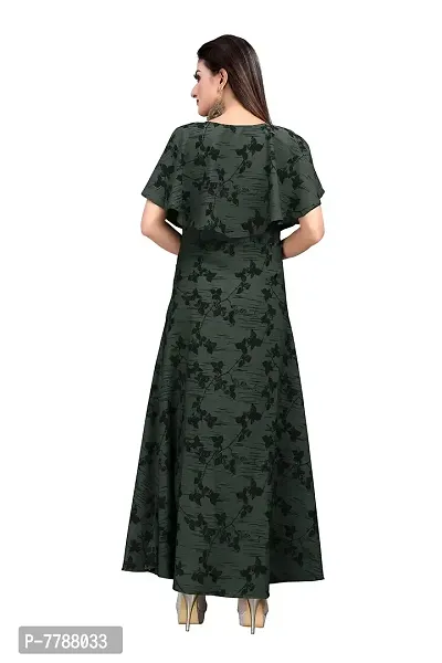 Hiva Trendz Green Crepe Floral Printed  Cape Ruffle Sleeves Anarkali Gown(Gown186)-thumb2