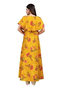 Hiva Trendz Yellow Crepe Floral Printed  Cape Ruffle Sleeves Anarkali Gown(Gown183)-thumb1
