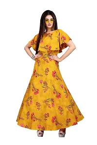 Hiva Trendz Yellow Crepe Floral Printed  Cape Ruffle Sleeves Anarkali Gown(Gown183)-thumb4