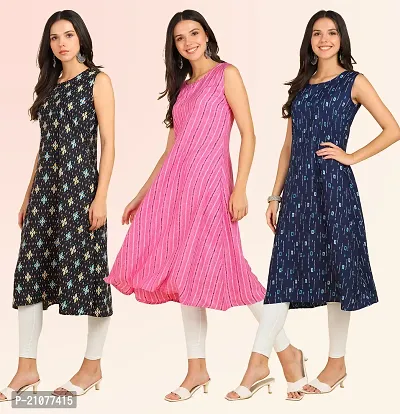 Stylish Anarkali American Crepe Stitched Kurti For Women, Pack Of 3-thumb3