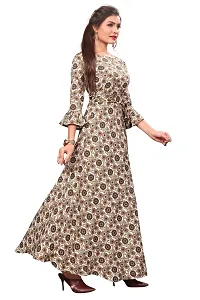 Woman's Brown Color Crepe 3/4 Flared Sleeve Floor Length Anarkali Gown-thumb2