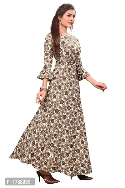 Woman's Brown Color Crepe 3/4 Flared Sleeve Floor Length Anarkali Gown-thumb3
