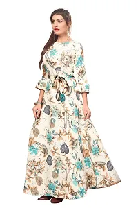 Woman's Off-White Color Crepe 3/4 Flared Sleeve Floor Length Anarkali Gown-thumb2