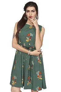 Green Crepe Fit And Flare Dresses For Women-thumb4