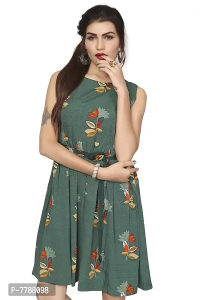 Green Crepe Fit And Flare Dresses For Women-thumb5