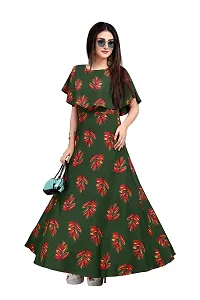 Hiva Trendz Green Crepe Floral Printed  Cape Ruffle Sleeves Anarkali Gown(Gown182)-thumb4