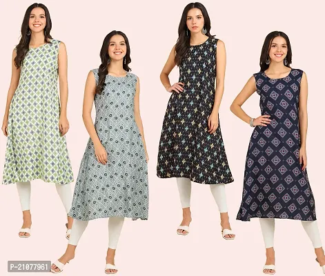 Stylish Anarkali Printed American Crepe Stitched Kurti For Women, Pack Of 4-thumb0