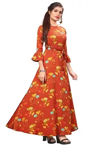 Woman's Orange Color Crepe 3/4 Flared Sleeve Floor Length Anarkali Gown-thumb2