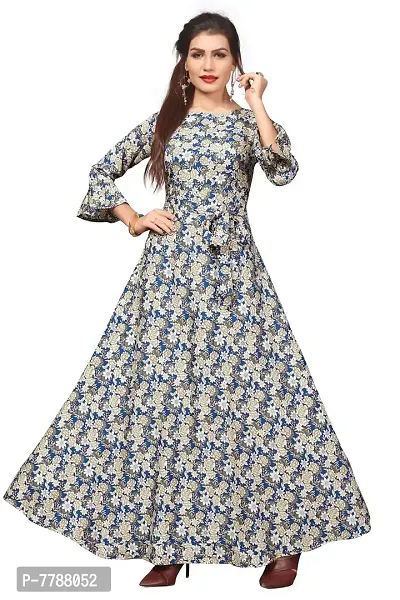 Woman's Multicolor Crepe 3/4 Flared Sleeve Floor Length Anarkali Gown
