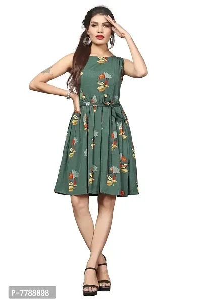 Green Crepe Fit And Flare Dresses For Women-thumb0