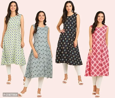 Stylish Anarkali Printed American Crepe Stitched Kurti For Women, Pack Of 4-thumb0