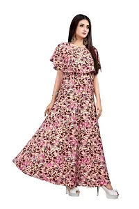 Hiva Trendz Beige Crepe Floral Printed  Cape Ruffle Sleeves Anarkali Gown(Gown185)-thumb2