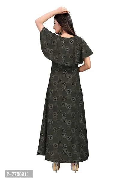 Hiva Trendz Grey Crepe Floral Printed  Cape Ruffle Sleeves Anarkali Gown(Gown-190)-thumb2