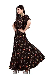 Hiva Trendz Brown Crepe Floral Printed  Cape Ruffle Sleeves Anarkali Gown(Gown189)-thumb3