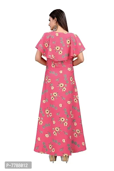 Hiva Trendz Pink Crepe Floral Printed  Cape Ruffle Sleeves Anarkali Gown(Gown188)