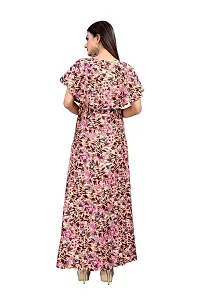 Hiva Trendz Beige Crepe Floral Printed  Cape Ruffle Sleeves Anarkali Gown(Gown185)-thumb1
