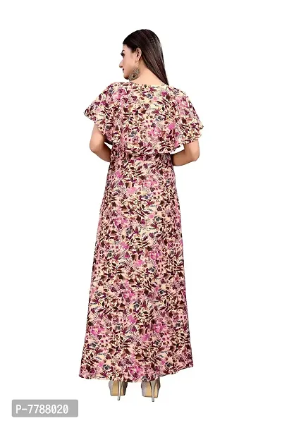 Hiva Trendz Beige Crepe Floral Printed  Cape Ruffle Sleeves Anarkali Gown(Gown185)-thumb2