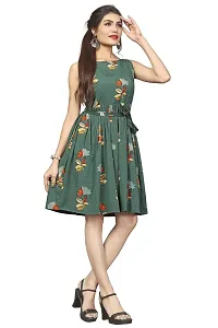 Green Crepe Fit And Flare Dresses For Women-thumb2