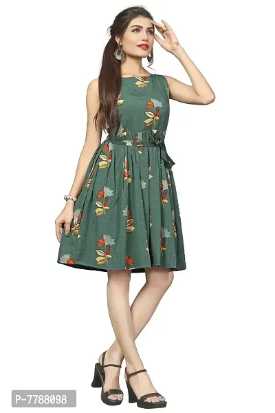 Green Crepe Fit And Flare Dresses For Women-thumb3