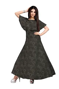 Hiva Trendz Grey Crepe Floral Printed  Cape Ruffle Sleeves Anarkali Gown(Gown-190)-thumb4