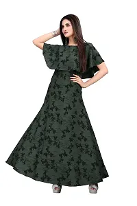 Hiva Trendz Green Crepe Floral Printed  Cape Ruffle Sleeves Anarkali Gown(Gown186)-thumb3