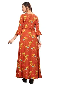 Woman's Orange Color Crepe 3/4 Flared Sleeve Floor Length Anarkali Gown-thumb1