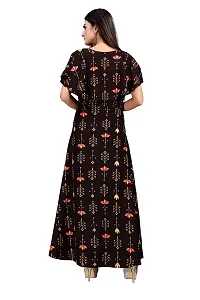 Hiva Trendz Brown Crepe Floral Printed  Cape Ruffle Sleeves Anarkali Gown(Gown189)-thumb1