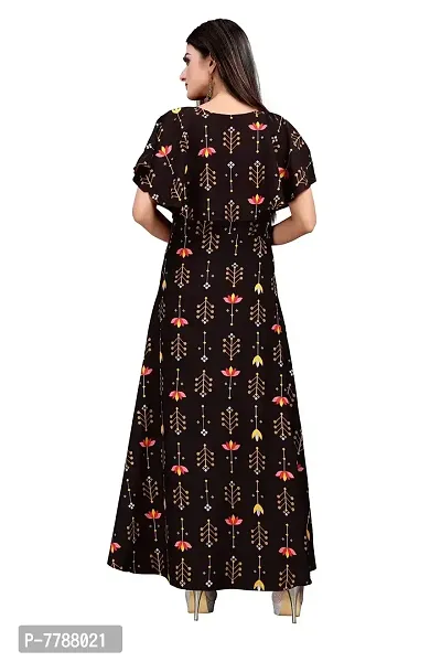 Hiva Trendz Brown Crepe Floral Printed  Cape Ruffle Sleeves Anarkali Gown(Gown189)-thumb2