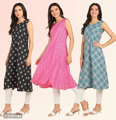 Stylish Anarkali American Crepe Stitched Kurti For Women, Pack Of 3-thumb3