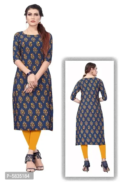 Blue Crepe Digital Printed Kurtas For Women