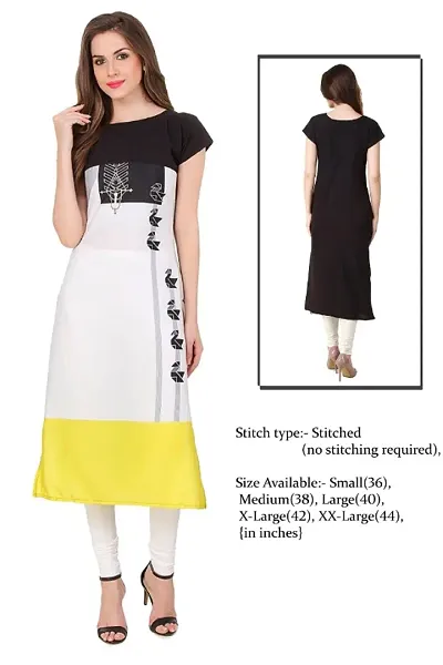 Elegant Multicoloured Printed Straight Cut Crepe Kurti