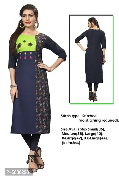 Women's Printed Full-Stitched Crepe Straight Kurti