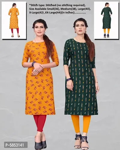 Womens Printed Full-Stitched Crepe Straight Kurti (Combo Pack Of 2)