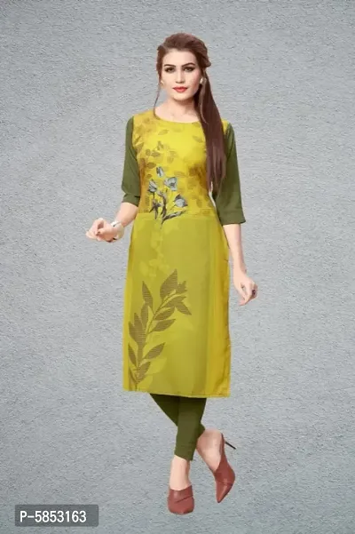 Olive Crepe Digital Printed Kurtas For Women