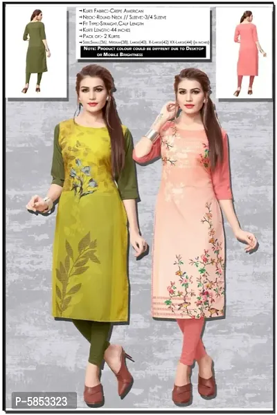 Women's Digital Printed Full-Stitched Crepe Straight Kurti (Combo Pack Of 2)-thumb0