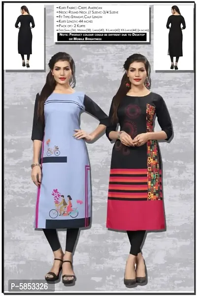 Multicoloured Crepe Digital Printed Kurtas For Women