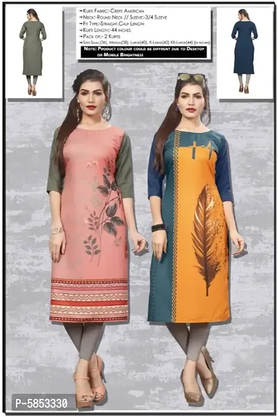 Women's Digital Printed Full-Stitched Crepe Straight Kurti (Combo Pack Of 2)-thumb0