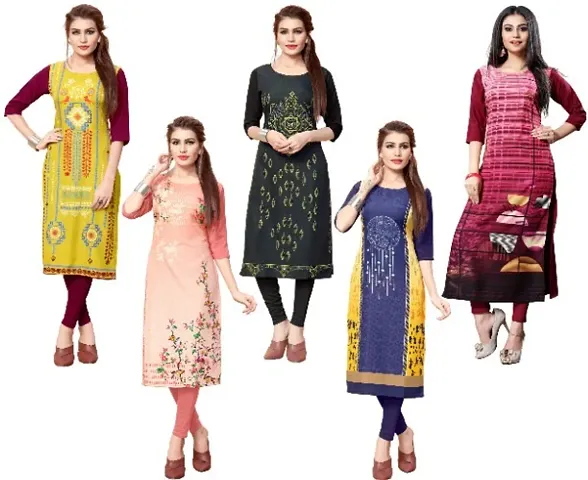 Combo Of 5 Crepe Printed Kurtis