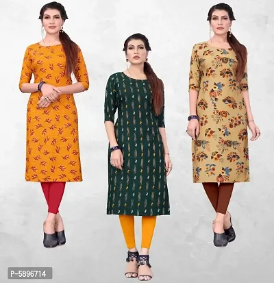 Women's All-Over Printed Crepe Straight Kurti (Combo Pack Of 2)-thumb0