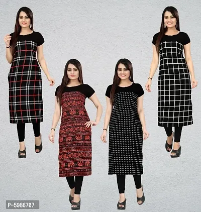 Women's Printed Full-Stitched Crepe Straight Kurti (Combo Pack Of 4)-thumb0