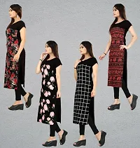 Women's Printed Full-Stitched Crepe Straight Kurti (Combo Pack Of 4)-thumb2