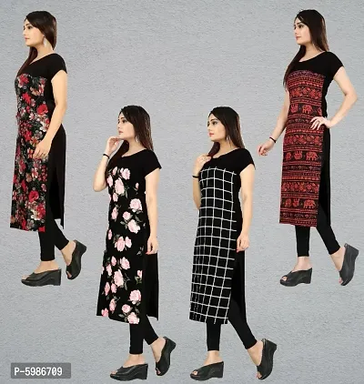Women's Printed Full-Stitched Crepe Straight Kurti (Combo Pack Of 4)-thumb3