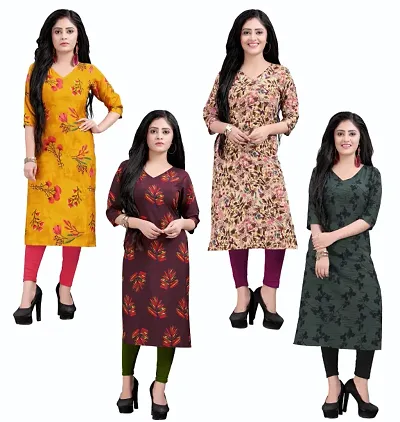 Womens Printed Full-Stitched Crepe Straight Kurtis