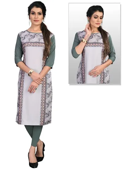 Womens Multicolor Printed Crepe Straight Kurti