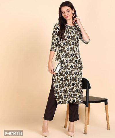 Kurti Pant Set for Women - Crepe Long Straight Printed Kurta with Pant-thumb0