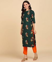 Kurti Pant Set for Women - Crepe Long Straight Printed Kurta with Pant-thumb2